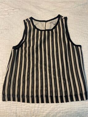 LOFT Black & Ivory Striped Sleeveless Knit Tank